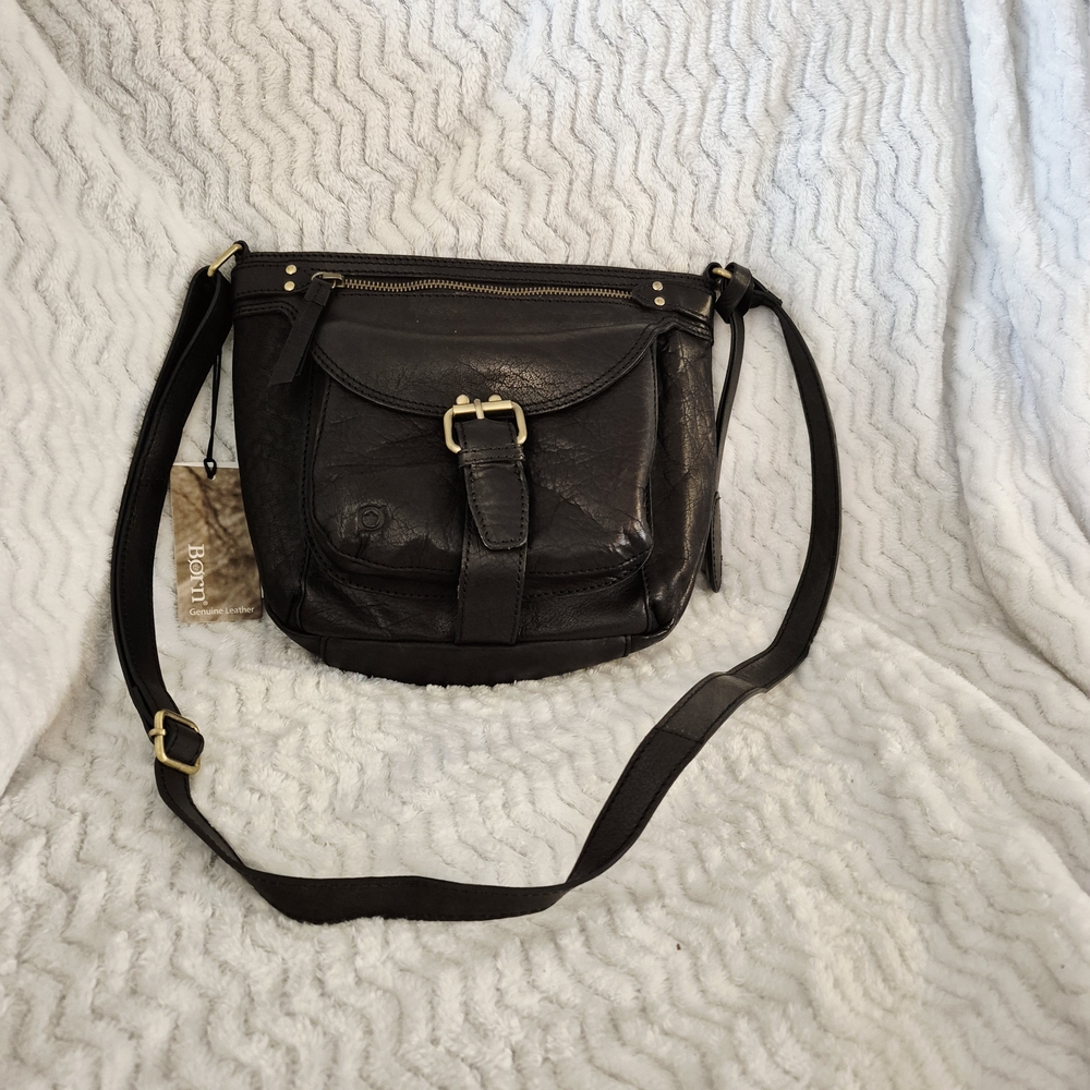 Born Black NWT Black Leather Crossbody Bag. Saddle Bag style